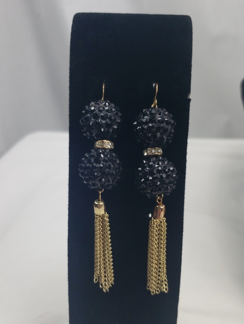 Black Bead & Tassel Dangle Earrings